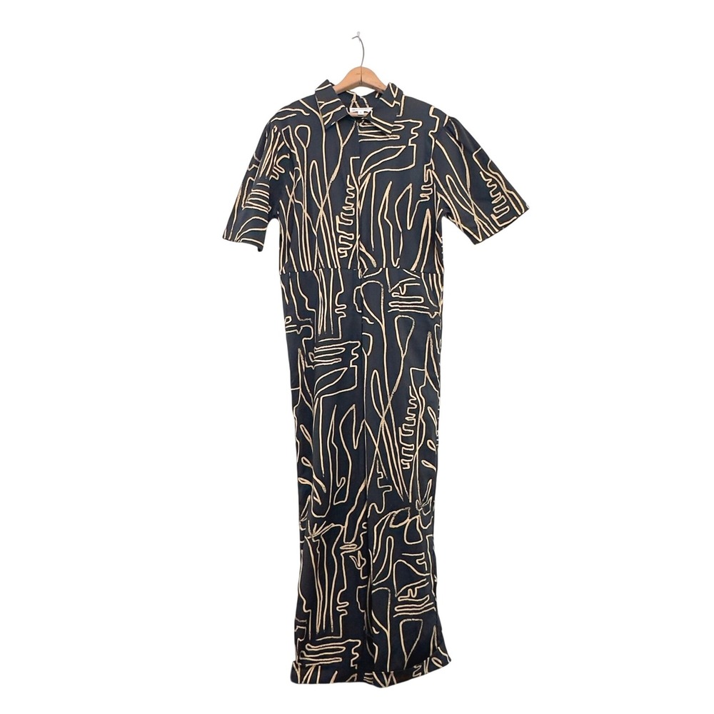 Bel Kazan Jumpsuit Black Gold Cotton Spandex - XL